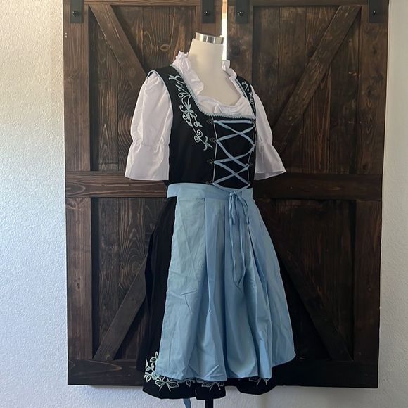 XL16-18 Trachten,Oktoberfest,Germanfest Dirndl Dress,3-pc,Blue Roses embroidered - Picture 7 of 14